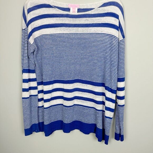 LILLY PULITZER | Camilla Linen Blue & White Striped Sweater Women’s Size Medium - Picture 4 of 13